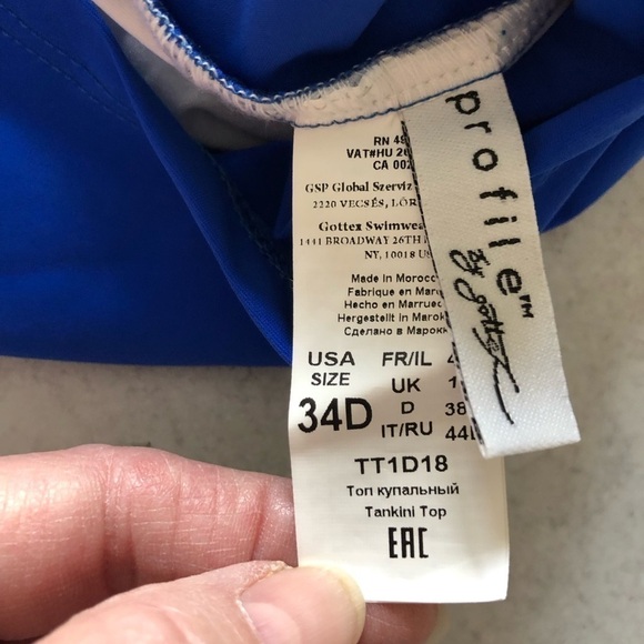 Profile By Gottex Cobalt Blue Tankini Top Built In Bra 34D NWT - Picture 8 of 10